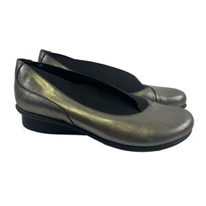 Groundhog Leather Slip On Shoe Pewter BINGO Round Tow Low Wedge Womens 40 US 9.5